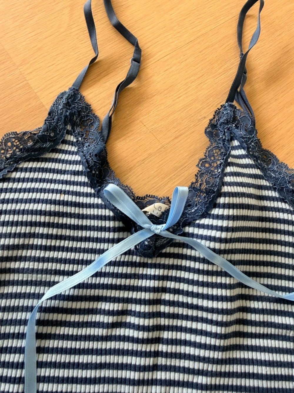 La SENZA Navy & White Striped Lace-Trim Cami and Shorts Set - Picture 5 of 8